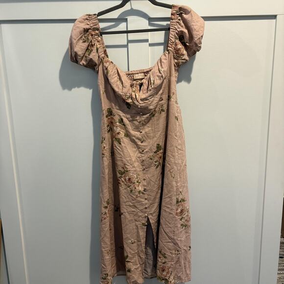 Altar'd State Dress Womens Medium Pink Floral Puff Sleeve Smocked Button Front - Picture 1 of 14